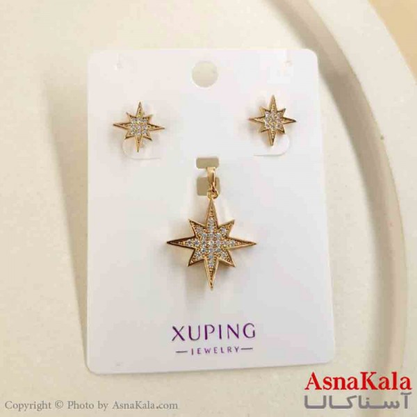 نیم ست زنانه ژوپینگ مدل ستاره طلایی شامل گوشواره و گردنبند کد NIM14841W