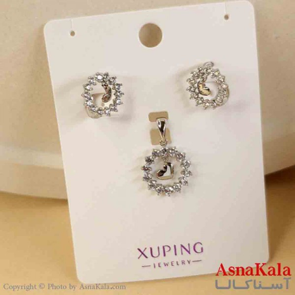 نیم ست زنانه ژوپینگ مدل حلقه قلبی شامل گوشواره و گردنبند کد NIM14843W