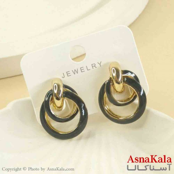 گوشواره استیل مینیمال دخترانه مدل حلقه ای مشکی  کد GSH151541W