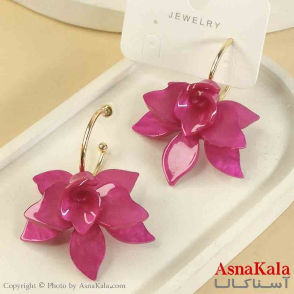 گوشواره استیل مینیمال دخترانه مدل گل سرخابی  کد GSH151546W