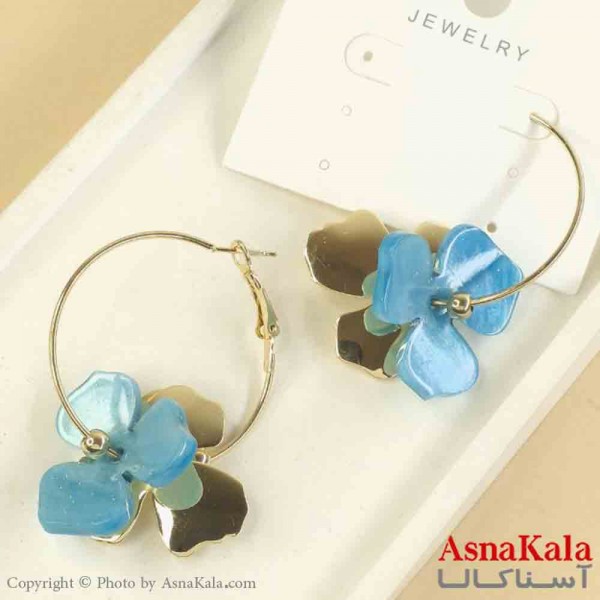 گوشواره استیل مینیمال دخترانه مدل گل رزینی آبی کد GSH151552W
