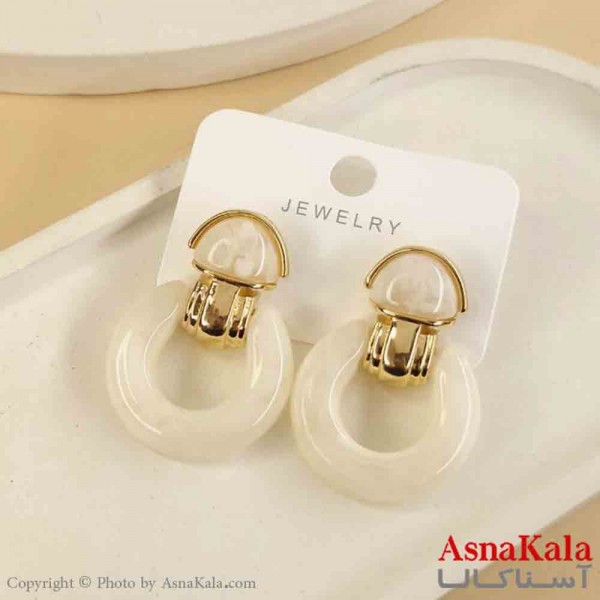 گوشواره استیل مینیمال دخترانه مدل گرد سفید کد GSH151558W