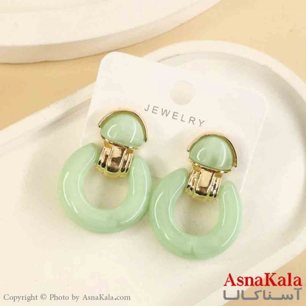 گوشواره استیل مینیمال دخترانه مدل گرد سبز کد GSH151561W