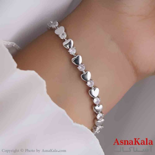 دستبند دخترانه پینترستی استیل مدل قلبی نگینی کد DSB181113W