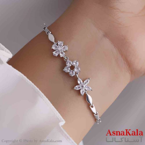 دستبند دخترانه پینترستی استیل مدل گل جواهری کد DSB181120W