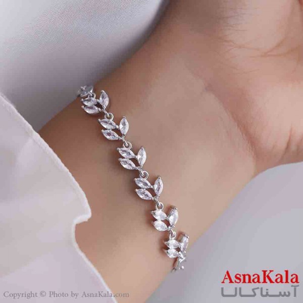 دستبند دخترانه پینترستی استیل مدل برگ جواهری کد DSB181124W