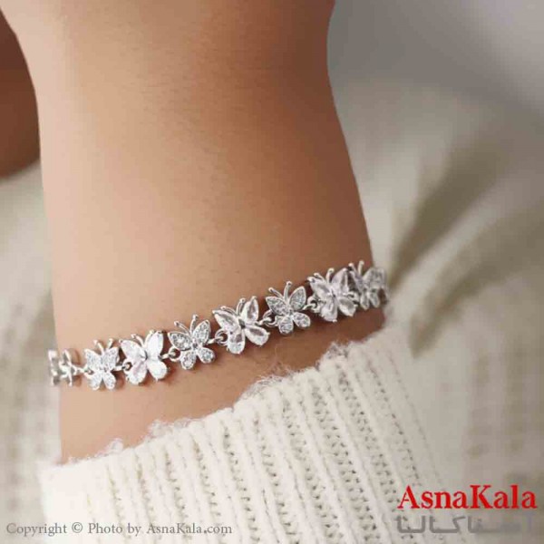 دستبند دخترانه پینترستی استیل مدل پروانه نگینی کد DSB181126W