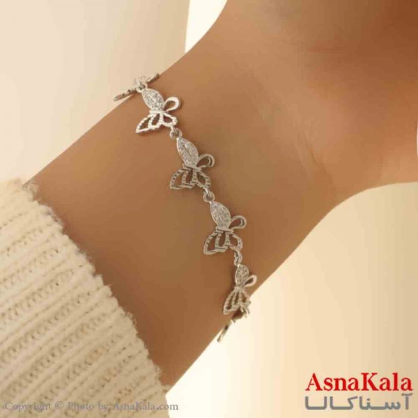 دستبند دخترانه پینترستی استیل مدل پروانه نقره ای کد DSB181128W