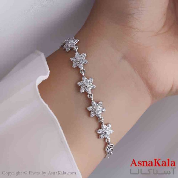 دستبند دخترانه پینترستی استیل مدل برف نگینی کد DSB181157W