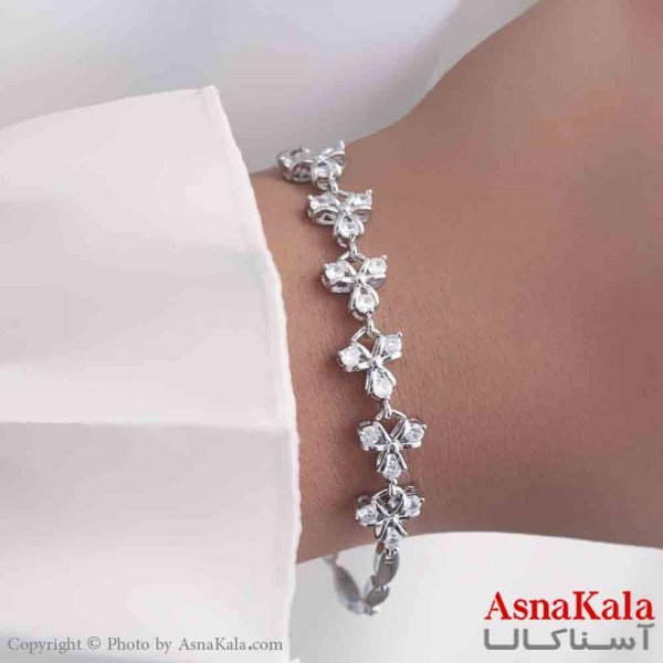 دستبند دخترانه پینترستی استیل مدل گل نگین  کد DSB181159W