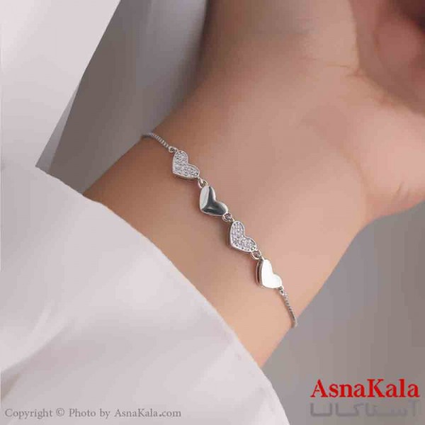 دستبند دخترانه پینترستی استیل مدل قلب نگین  کد DSB181160W