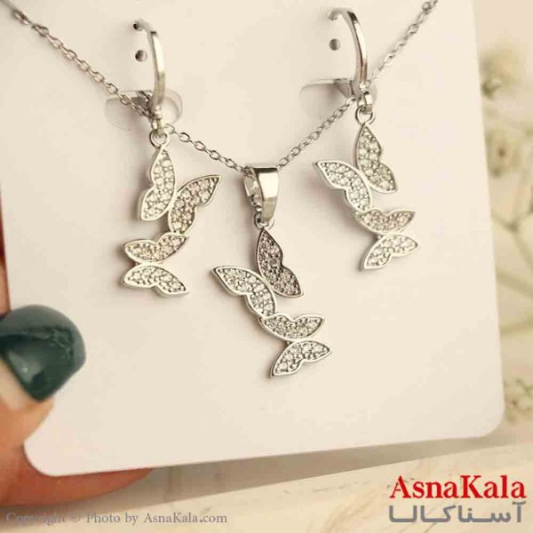 نیم ست زنانه شامل گردنبند و گوشواره استیل مدل پروانه ای کد NIM14852W