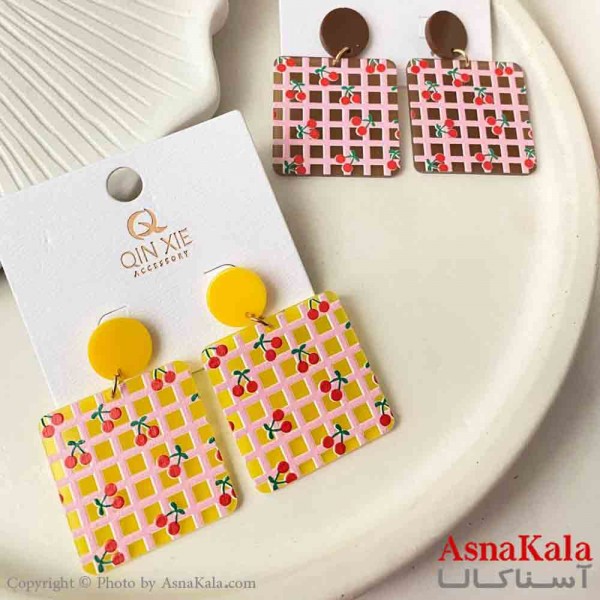 گوشواره تابستانی استیل مینیمال دخترانه مدل مربع چهارخونه ای کد GSH151567W