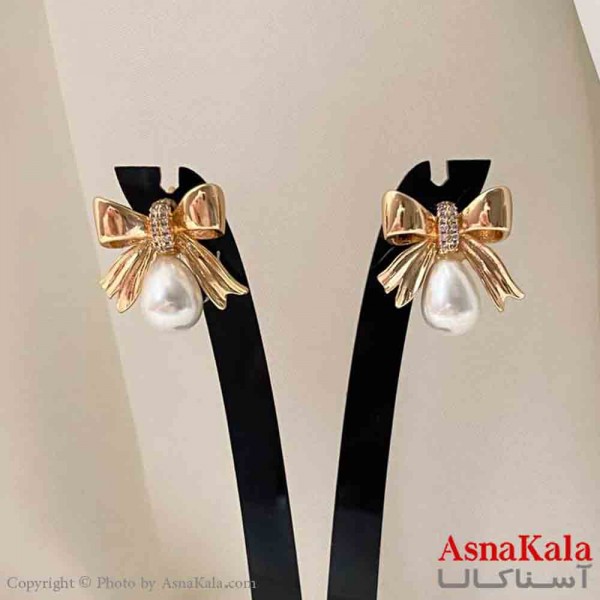 گوشواره  استیل مینیمال زنانه مدل پاپیون  مدرن مرواریدی کد GSH151581W