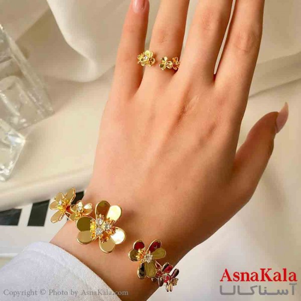 نیم ست زنانه  شامل دستبند و انگشتر استیل مدل ونکلیف  طلایی کد NIM14873W