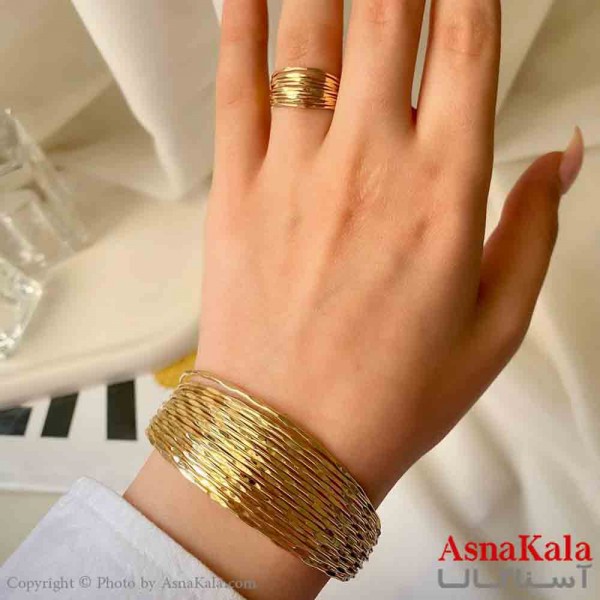 نیم ست زنانه پینترستی  شامل دستبند و انگشتر استیل مدل حصیری کد NIM14878W