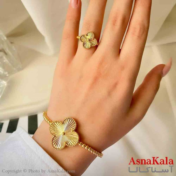 نیم ست زنانه پینترستی  شامل بنگل و انگشتر استیل مدل ونکلیف کد NIM14879W