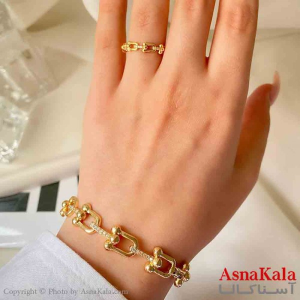 نیم ست زنانه پینترستی  شامل دستبند و انگشتر استیل مدل تیفانی طلایی کد NIM14885W