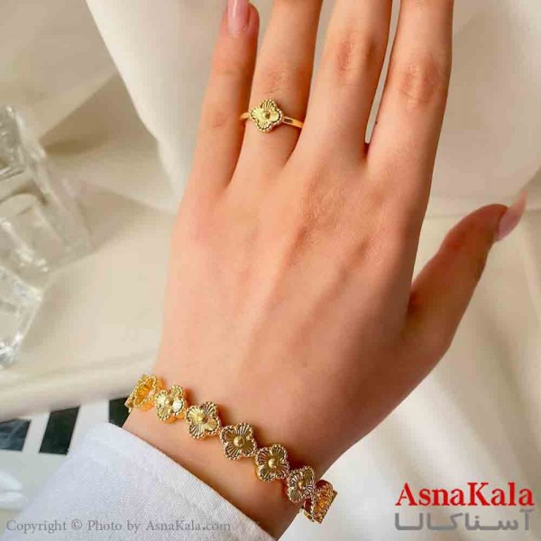 نیم ست زنانه پینترستی  شامل بنگل و انگشتر استیل مدل ونکلیف ریز طلایی کد NIM14890W