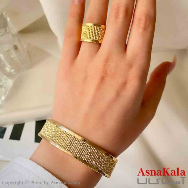 نیم ست زنانه پینترستی  شامل بنگل و انگشتر استیل مدل حصیری خاص کد NIM14895W