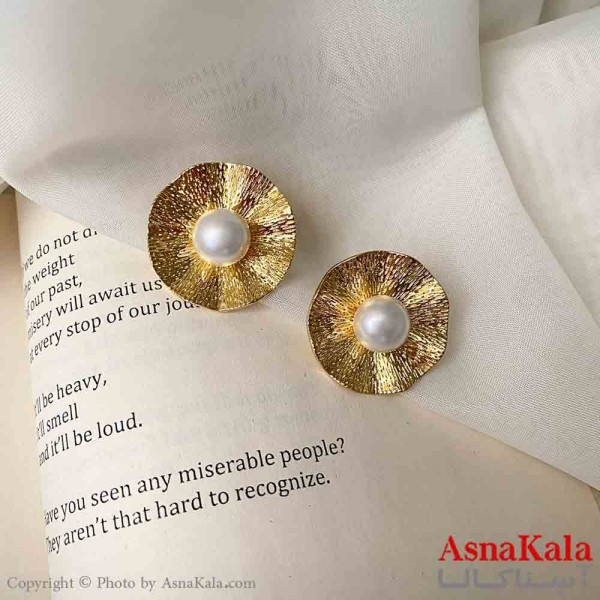 گوشواره  استیل مینیمال زنانه مدل مدور مرواریدی میخ نقره کد GSH151582W