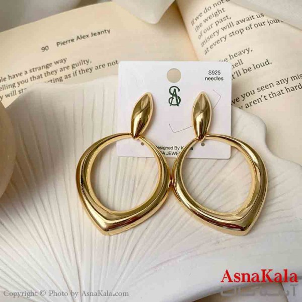 گوشواره  استیل مینیمال زنانه مدل بیضی آینه ای میخ نقره کد GSH151584W