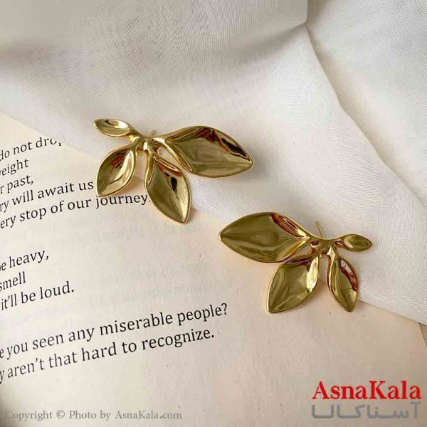 گوشواره  استیل مینیمال زنانه مدل برگ آینه ای میخ نقره کد GSH151585W