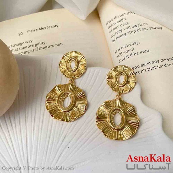 گوشواره  استیل مینیمال زنانه مدل دوگل مدور طلایی  میخ نقره کد GSH151588W