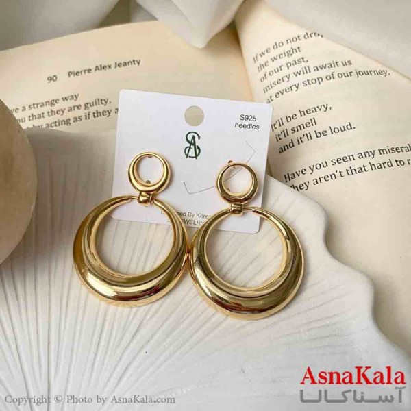 گوشواره  استیل مینیمال زنانه مدل دایره آینه ای طلایی  میخ نقره کد GSH151589W