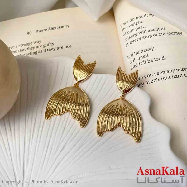 گوشواره  استیل مینیمال زنانه مدل دم وال طلایی  میخ نقره با آبکاری درجه یک کد GSH151590W