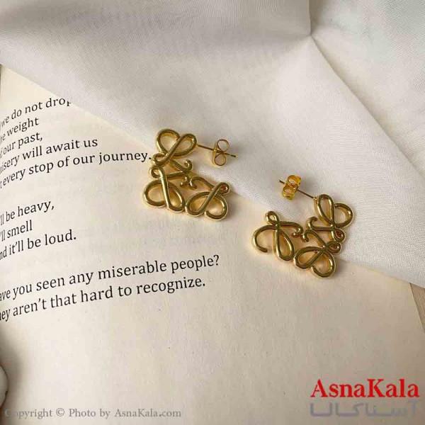 گوشواره  استیل مینیمال زنانه مدل  مدرن طلایی  میخ نقره با آبکاری درجه یک کد GSH151591W