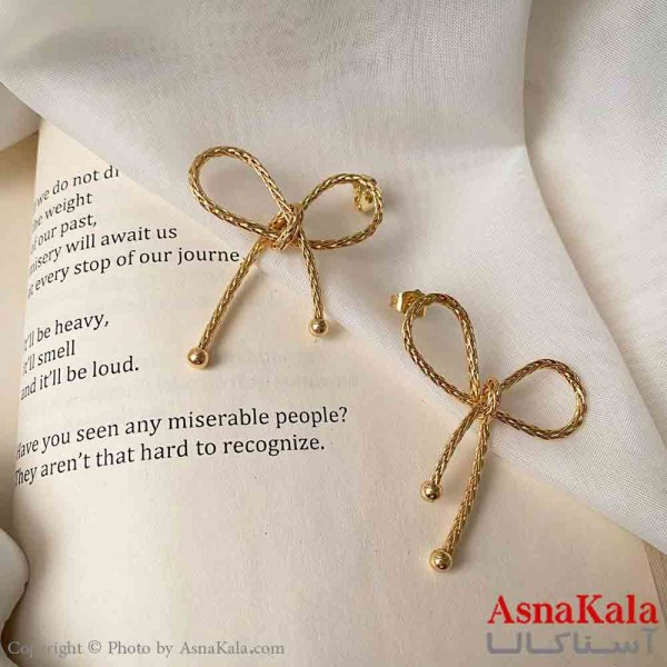 گوشواره  استیل مینیمال زنانه مدل  پاپیون طلایی  میخ نقره با آبکاری کد GSH151592W