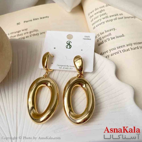 گوشواره  استیل مینیمال زنانه مدل بیضی حجیم طلایی  میخ نقره با آبکاری درجه یک کد GSH151594W