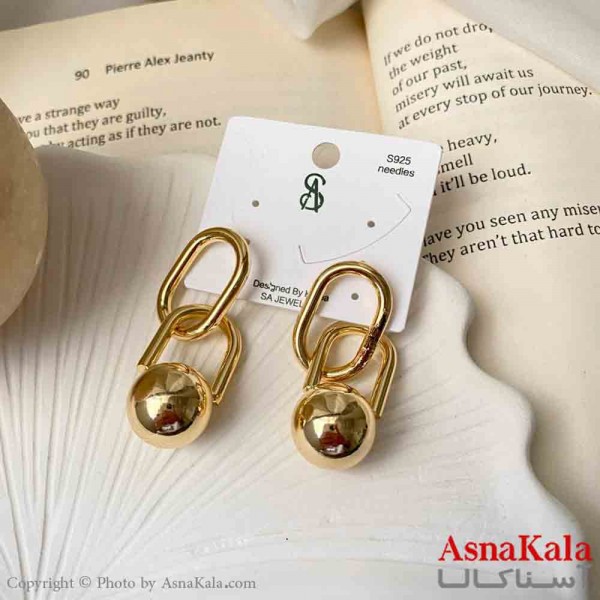 گوشواره استیل مینیمال زنانه مدل گوی طلایی میخ نقره با آبکاری درجه یک کد GSH151596W