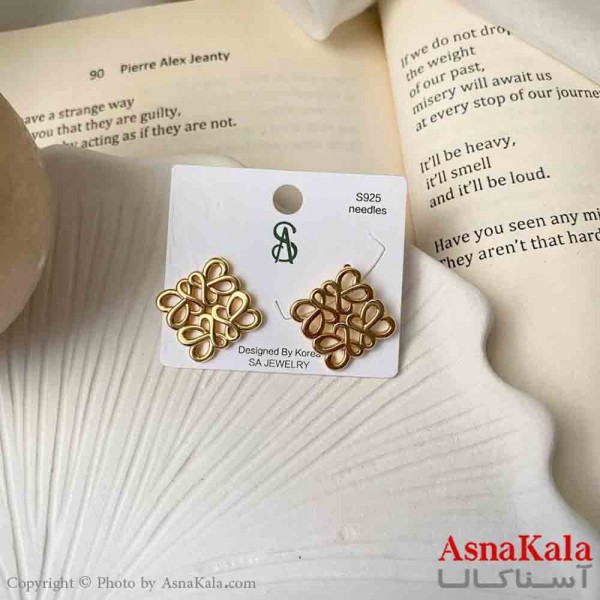 گوشواره  استیل مینیمال زنانه مدل لوزی مدور طلایی  میخ نقره با آبکاری کد GSH151597W