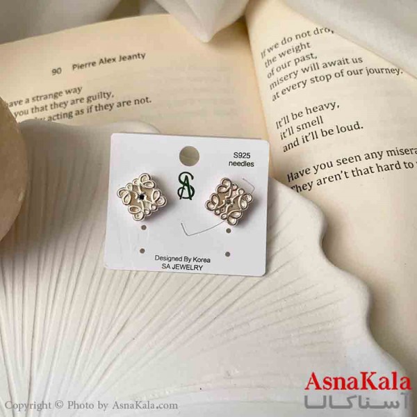 گوشواره  استیل مینیمال زنانه مدل لوزی مدور نقره ای میخ نقره با آبکاری کد GSH151598W