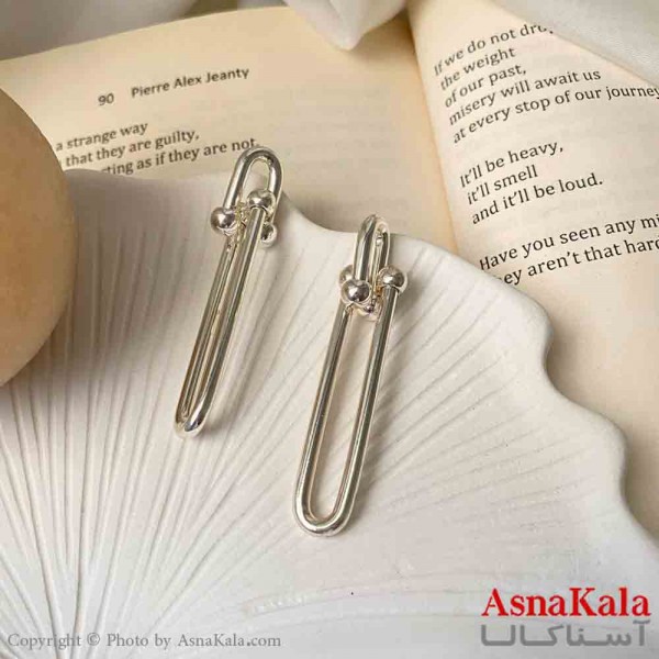 گوشواره  استیل مینیمال زنانه مدل تیفانی کشیده نقره ای میخ نقره با آبکاری کد GSH151599W