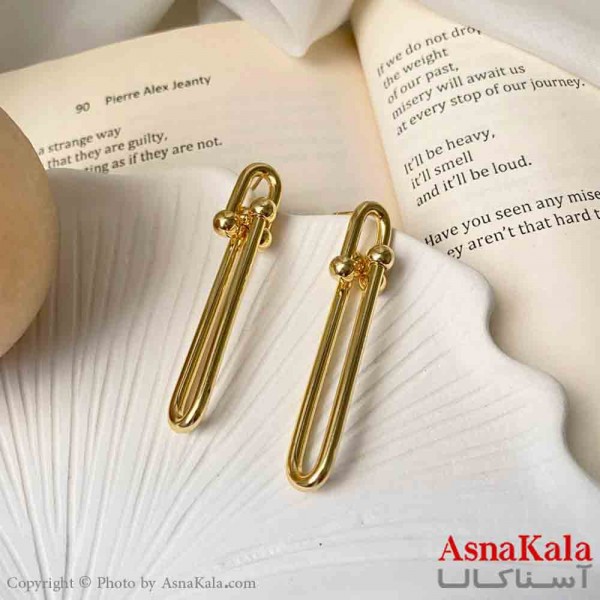 گوشواره استیل مینیمال زنانه مدل تیفانی کشیده طلایی میخ نقره با آبکاری کد GSH151600W