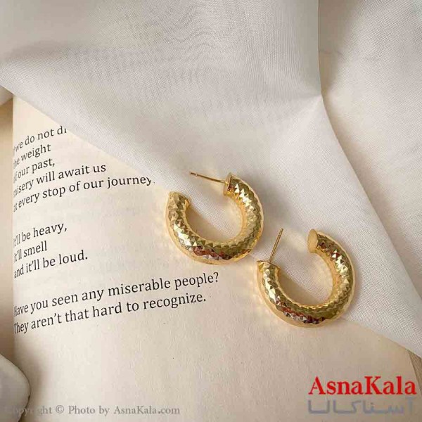 گوشواره  استیل مینیمال زنانه مدل حلقه ای تراشدار میخ نقره با آبکاری درجه یک کد GSH151606W