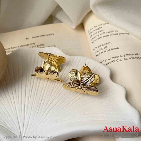 گوشواره  استیل مینیمال زنانه مدل گل فانتزی میخ نقره با آبکاری درجه یک کد GSH151608W