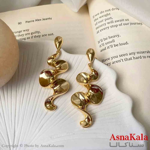 گوشواره  استیل مینیمال زنانه مدل موج آینه ای میخ نقره با آبکاری درجه یک کد GSH151610W