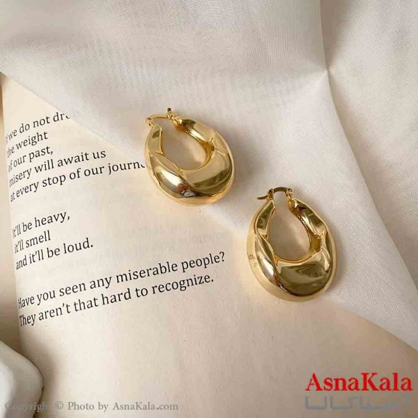 گوشواره  استیل مینیمال زنانه مدل حلقه آینه ای میخ نقره با آبکاری درجه یک کد GSH151612W