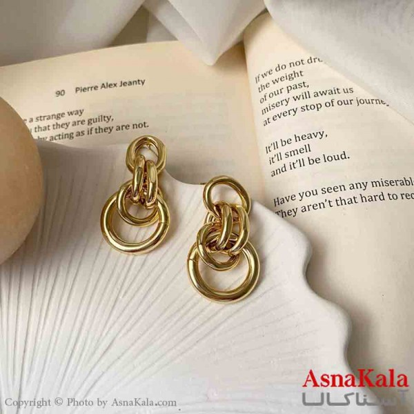 گوشواره استیل مینیمال زنانه مدل حلقه درحلقه میخ نقره با آبکاری درجه یک کد GSH151614W