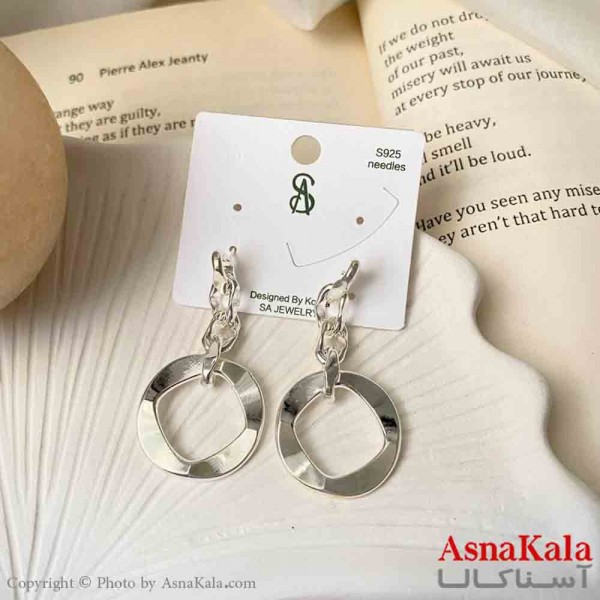 گوشواره استیل مینیمال زنانه مدل آویز دایره میخ نقره با آبکاری درجه یک کد GSH151617W