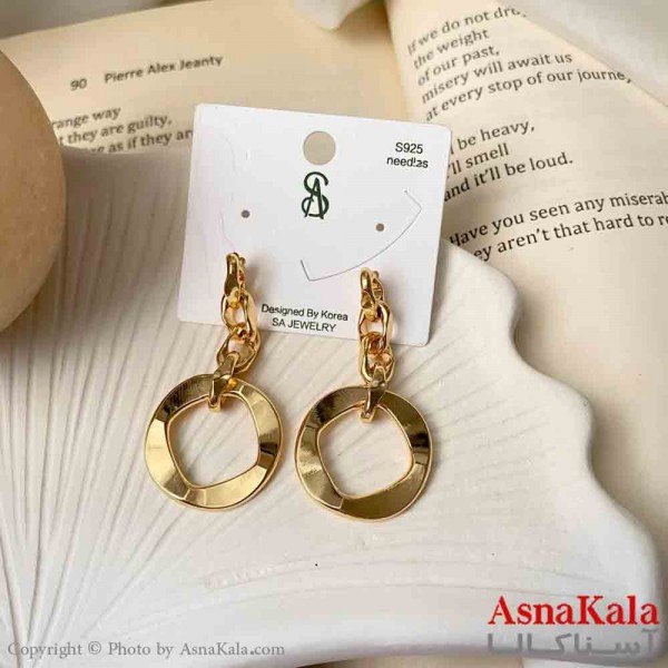 گوشواره  استیل مینیمال زنانه مدل آویز دایره میخ نقره با آبکاری درجه یک کد GSH151618W