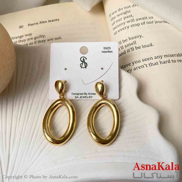 گوشواره  استیل مینیمال زنانه مدل بیضی شیک میخ نقره با آبکاری درجه یک کد GSH151620W