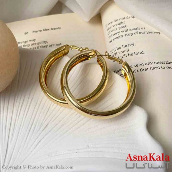 گوشواره  استیل مینیمال زنانه مدل حلقه بزرگ میخ نقره با آبکاری درجه یک کد GSH151624W