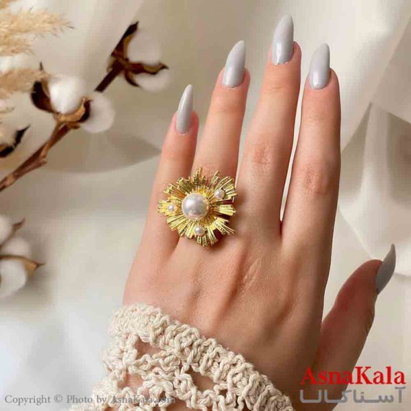 انگشتر زنانه استیل مینیمال مدل گل مرواریدی کد ANG19815W