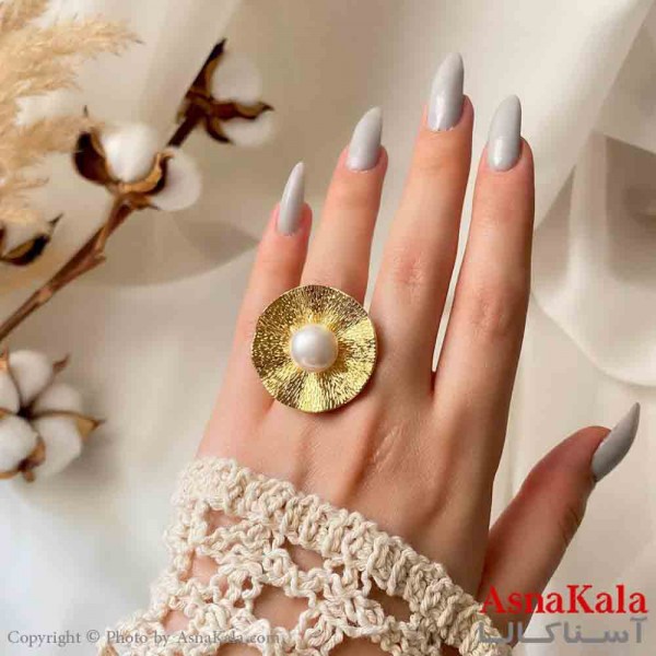 انگشتر زنانه استیل مینیمال مدل گل مرداب مرواریدی کد ANG19818W