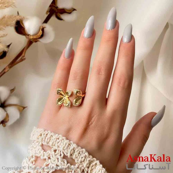 انگشتر زنانه استیل مینیمال مدل گل 4 پر نگیندار کد ANG19830W
